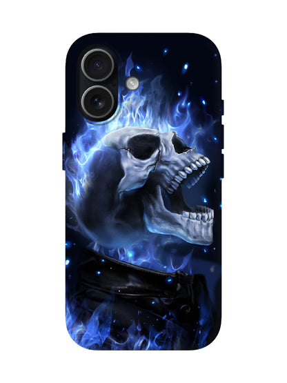 Skull with Blue Flame Edgy Cyberpunk Tough Phone Case