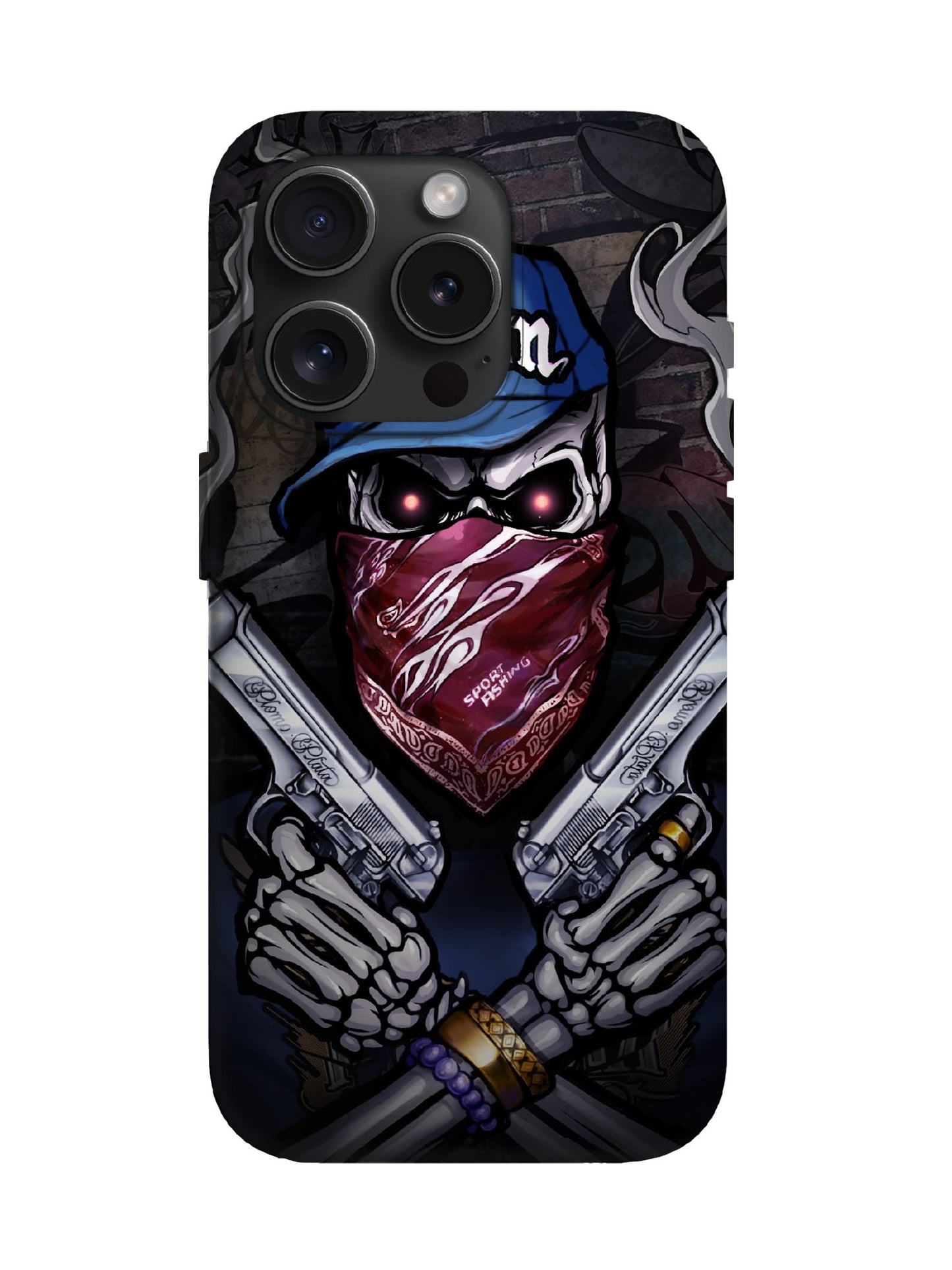 Skull with Bandana and Guns Edgy Hardcore Tough Phone Case