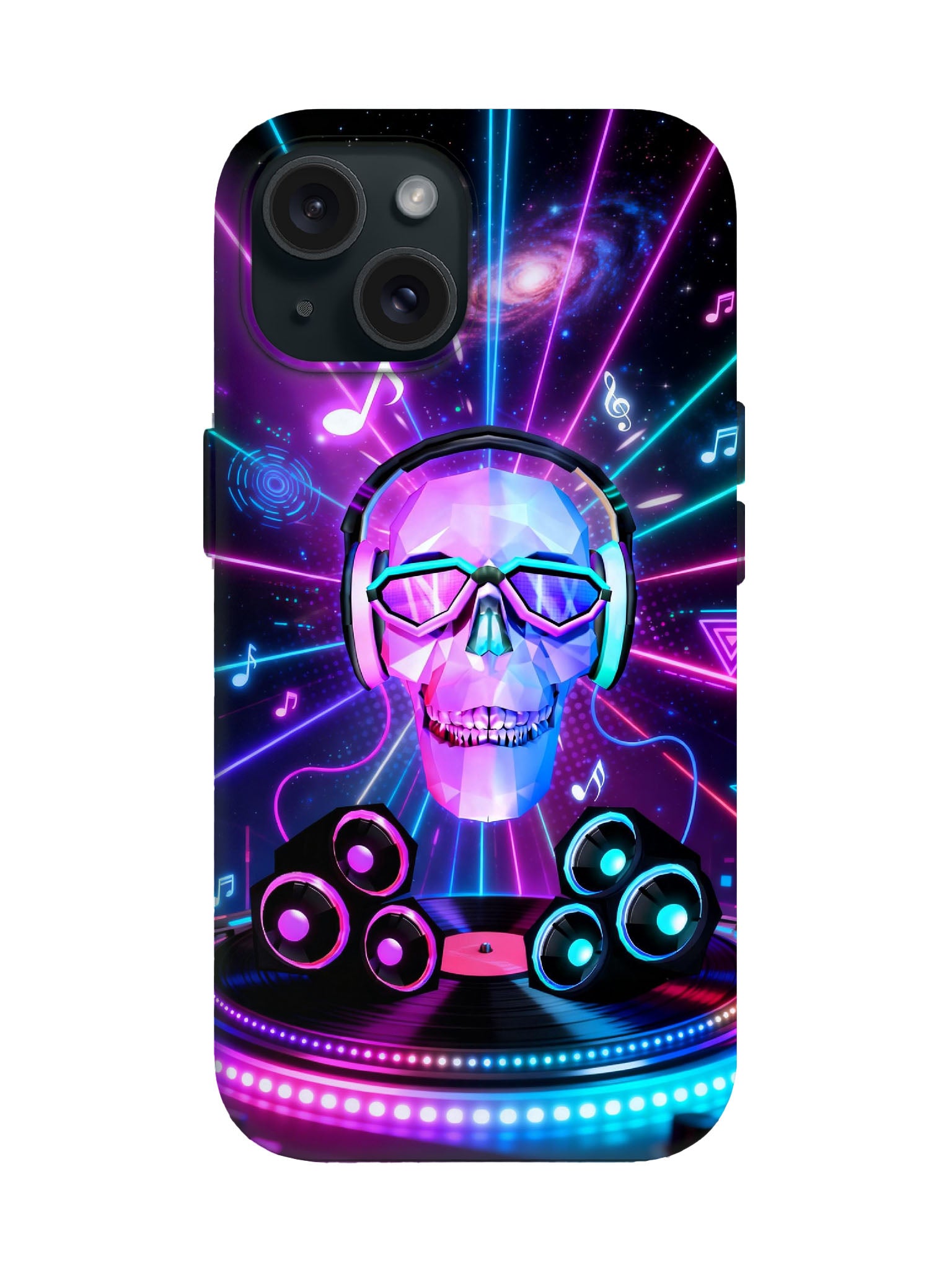 Neon Skull with Headphones Cyberpunk Statement Phone Case