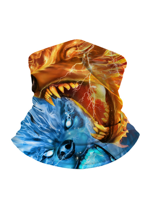 Unisex Pullover Hoodie with 3D All Over Print Fire and Ice Wolf Dual Face Design, Streetwear Aesthetic, Soft Cotton Blend, Loose Fit for Casual Wear