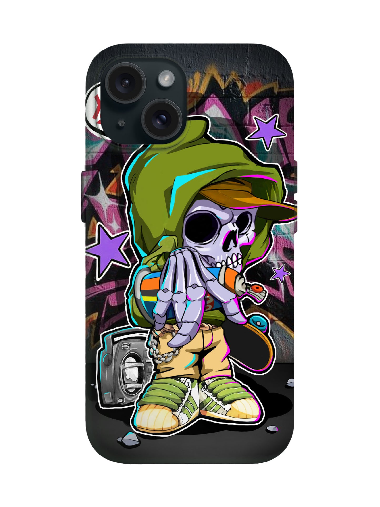 Skull Graffiti Edgy Cyberpunk Tough Phone Case