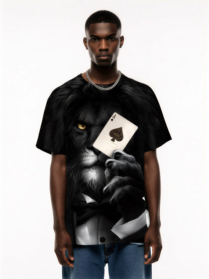 Men Women 3D All Over Print Lion Poker Ace T-Shirt Casual Streetwear
