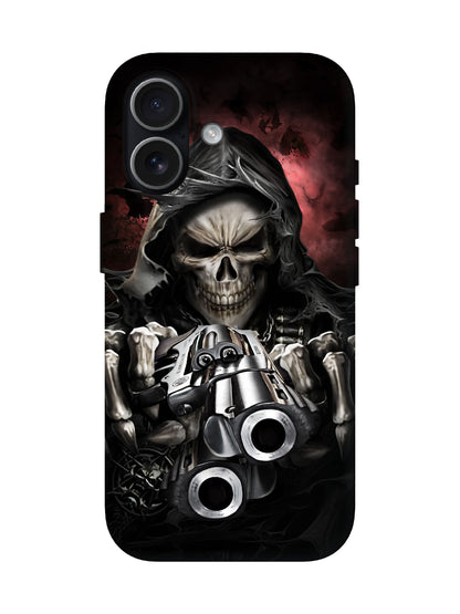 Skull with Revolver Edgy Gothic Tough Phone Case