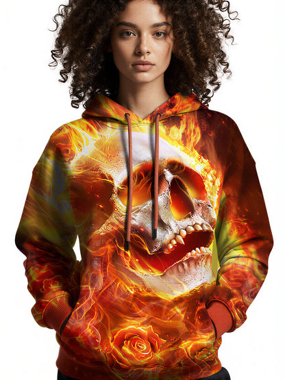 Flaming Skull Rose 3D All Over Print Hoodie for Men Women edgy streetwear style