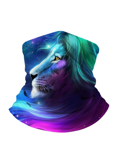 Neck Gaiter with 3D all over print galaxy nebula lion design, Aesthetic style, unisex, breathable fabric, soft stretchy, UV protection