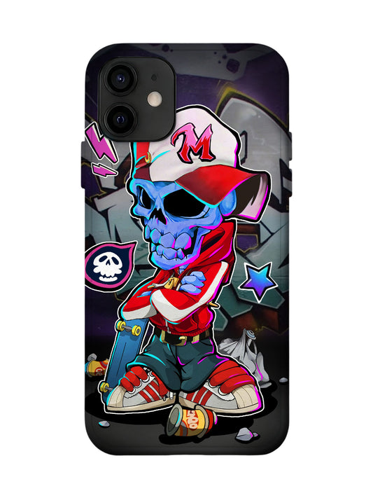 Skull with Cap and Skateboard Edgy Cyberpunk Tough Phone Case
