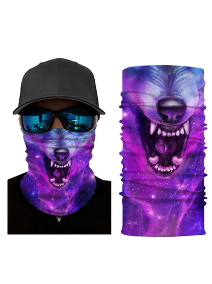 Unisex Neck Gaiter with 3D all over print featuring cosmic wolf snarl in galaxy nebula, Streetwear aesthetic, breathable fabric, windproof and durable print for outdoor use