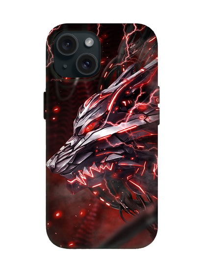 Cyberpunk Dragon with Red Lightning Edgy Tough Phone Case