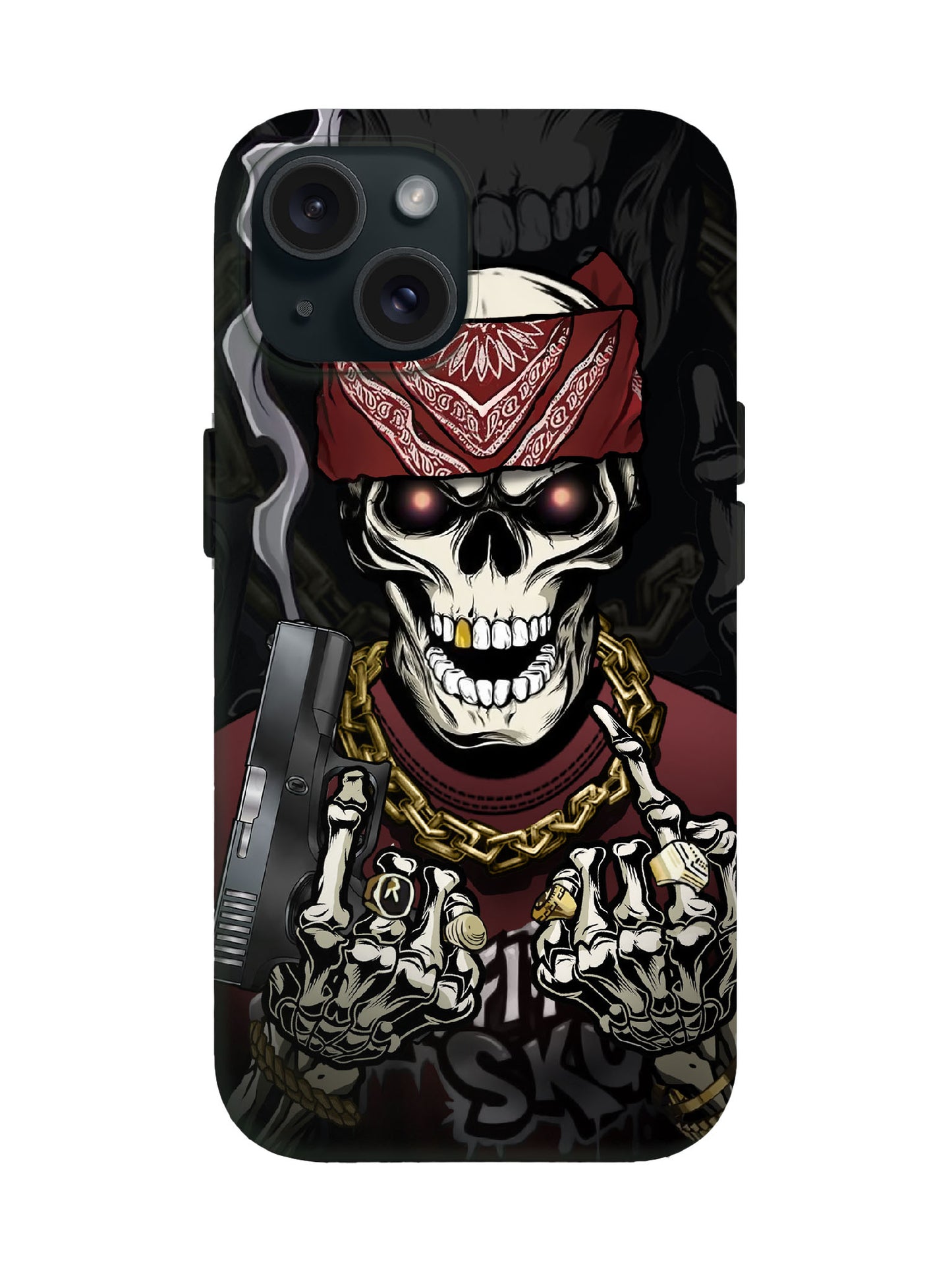 Skull with Bandana and Gun Edgy Hardcore Tough Phone Case
