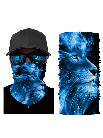 Blue Smoke Lion Head 3D All Over Print Neck Gaiter – Unisex Edgy Streetwear Tube Mask