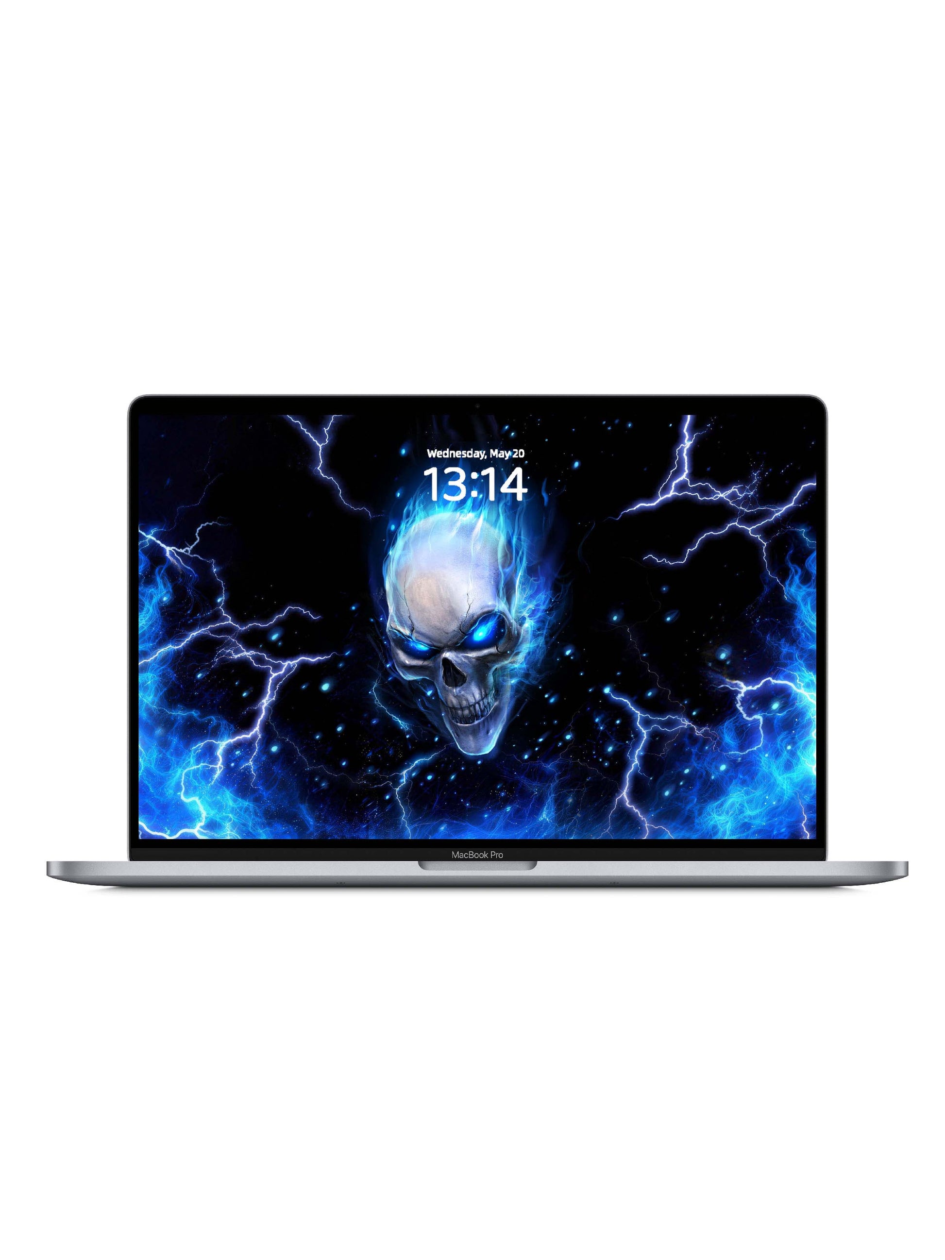 Side Face Blue Flame Skull Digital Wallpaper