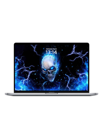 Side Face Blue Flame Skull Digital Wallpaper