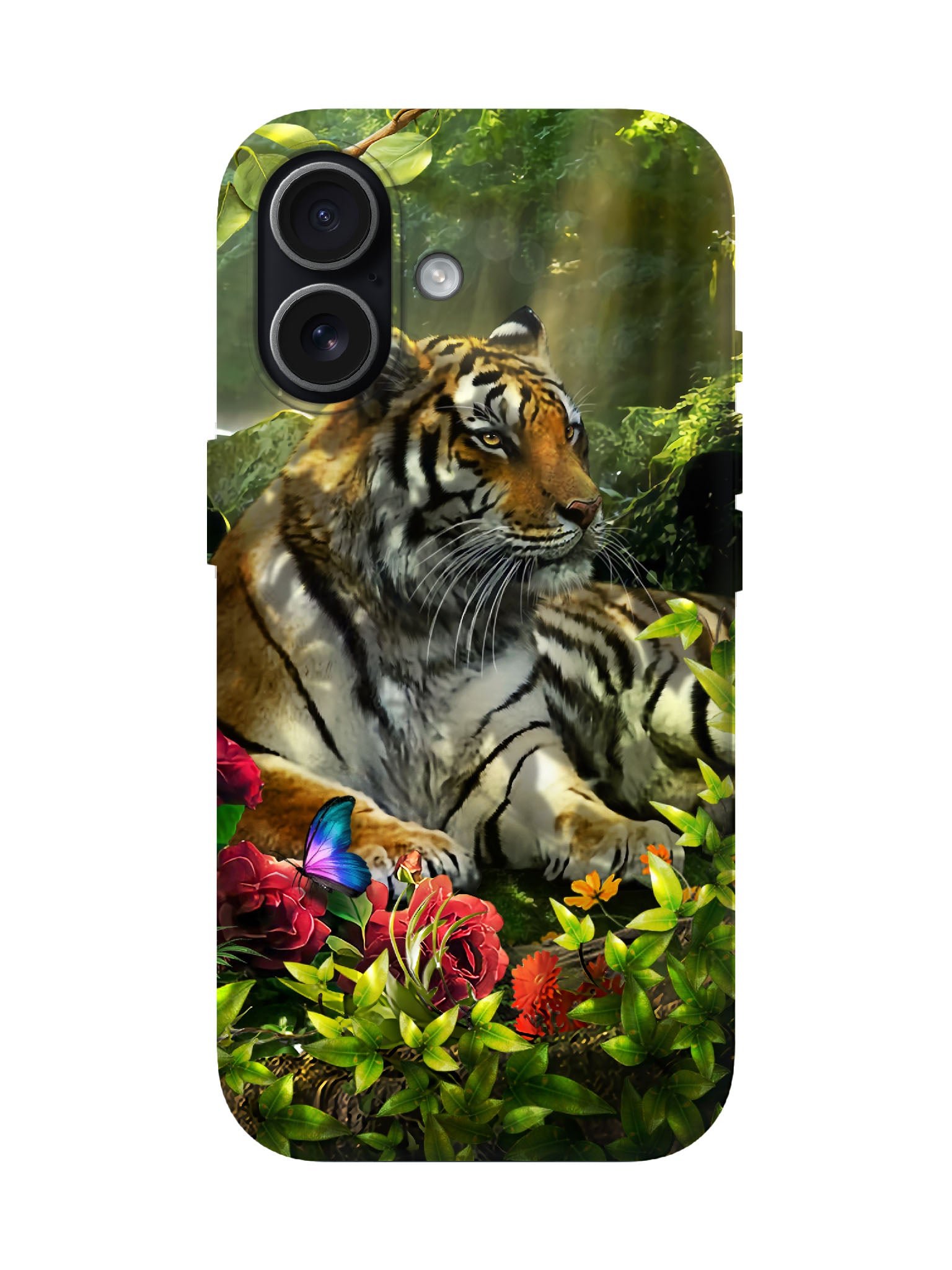 Tiger in Jungle with Butterflies Edgy Statement Protective Phone Case