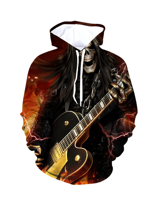 Rock Skull Guitar 3D All Over Print Hoodie Unisex Streetwear Cotton Blend