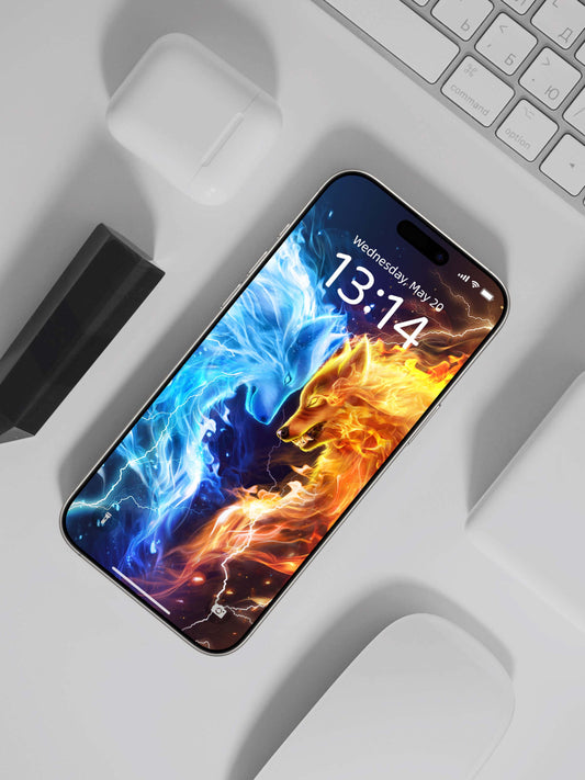 Inferno & Frost Wolf Clash Phone Wallpaper