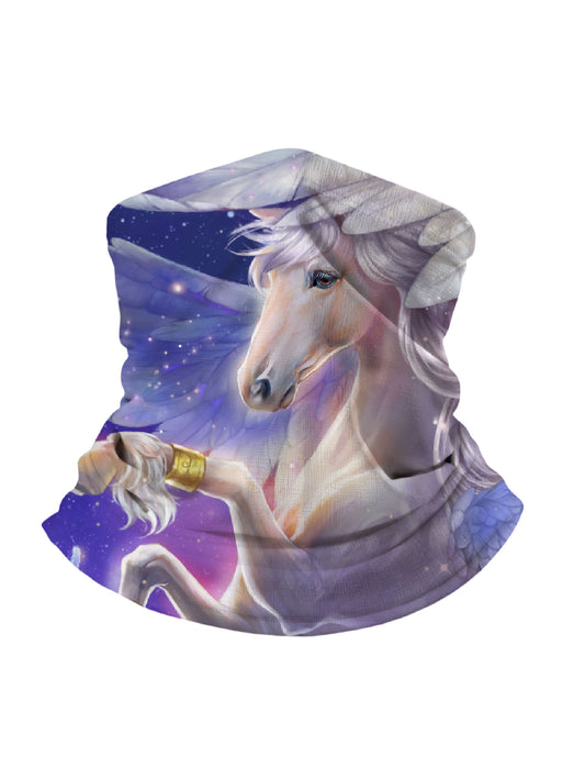 Unisex Neck Gaiter with 3D all over print featuring ethereal winged horse and galaxy nebula, Aesthetic style, soft stretchy breathable fabric for outdoor wear