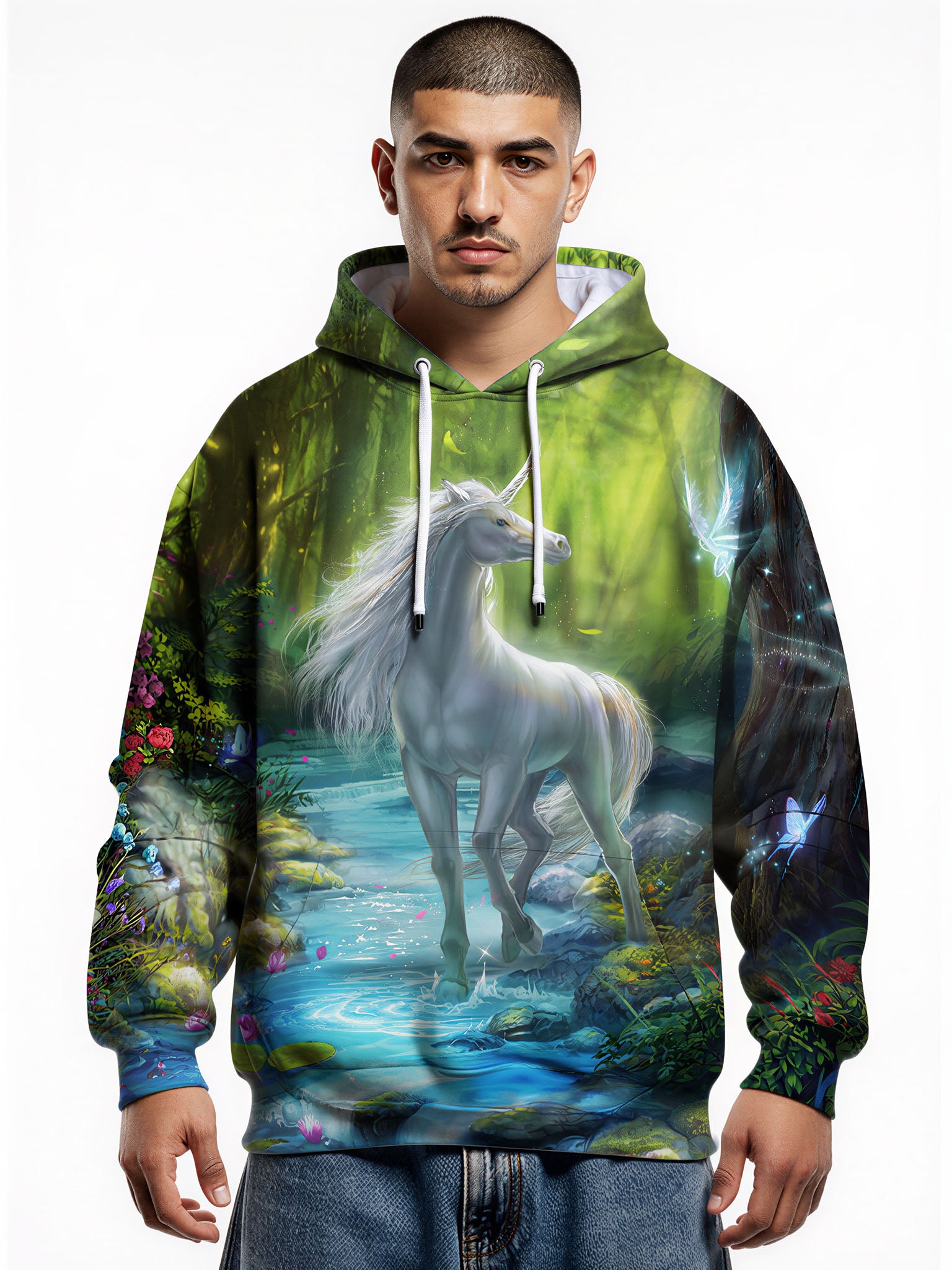 Unicorn Forest 3D All Over Print Hoodie for Men Women Fantasy Nature Graphic Pullover Sweatshirt