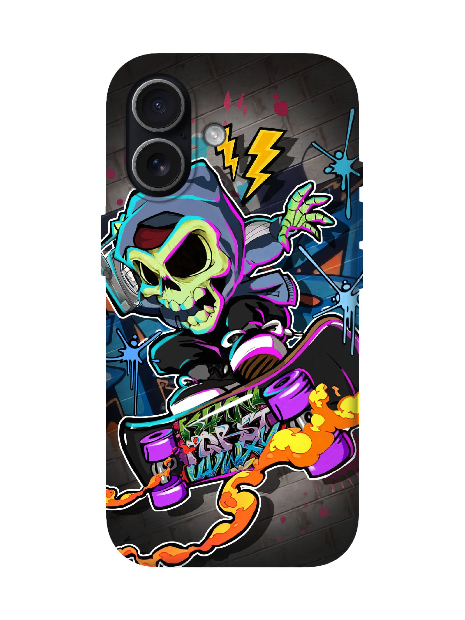 Skull and Flame Graffiti Edgy Cyberpunk Tough Phone Case