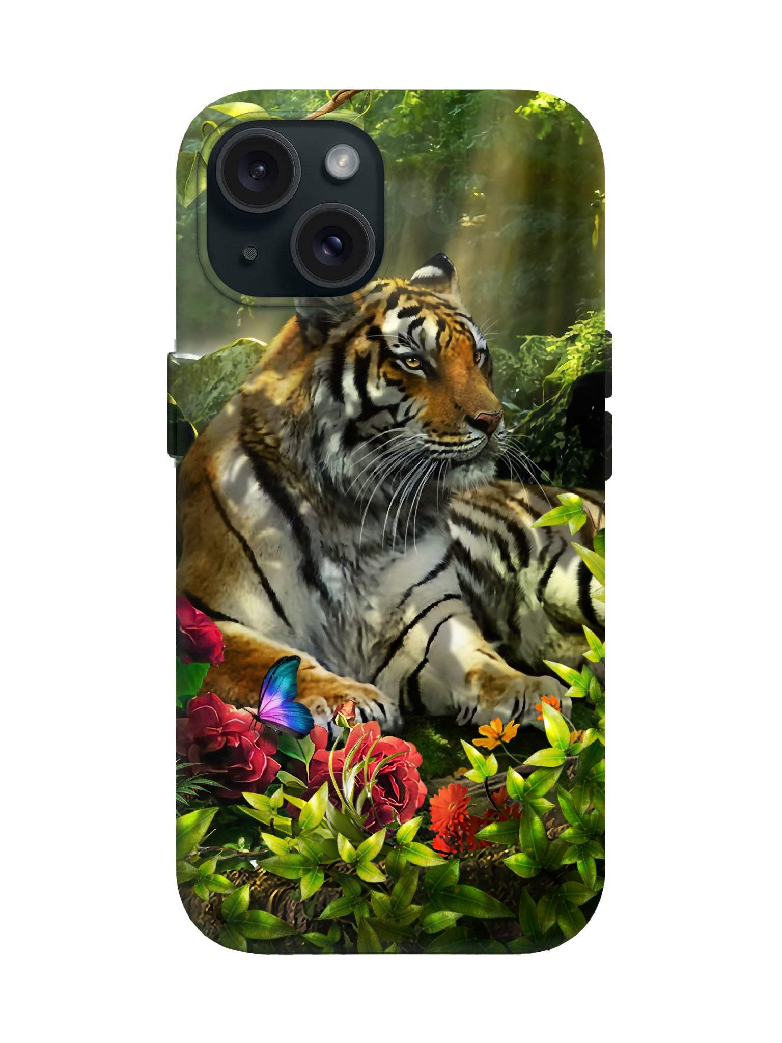 Tiger in Jungle with Butterflies Edgy Statement Protective Phone Case