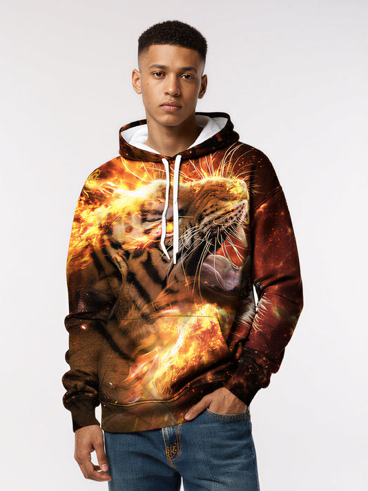 Flaming Tiger 3D All Over Print Hoodie Unisex Streetwear Cotton Blend Soft Fit