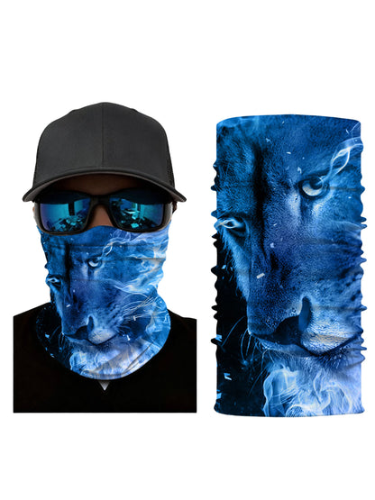 Unisex Neck Gaiter with 3D All Over Print featuring ethereal blue panther and smoke swirls, Streetwear aesthetic, breathable fabric, windproof, soft stretchy for outdoor use