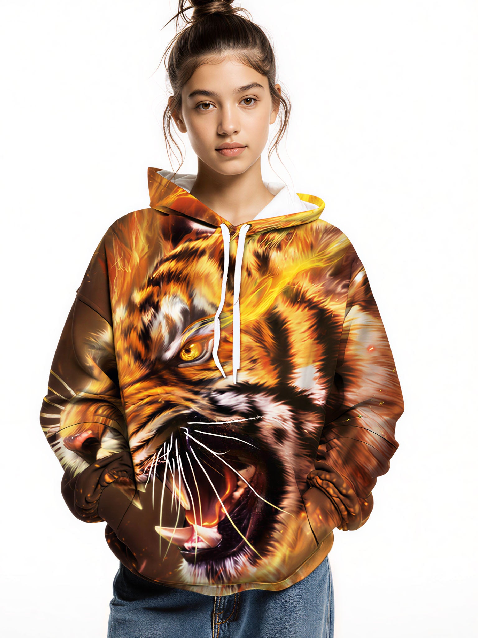 Blazing Tiger 3D Print Hoodie | Bold Flame Animal Graphic Streetwear