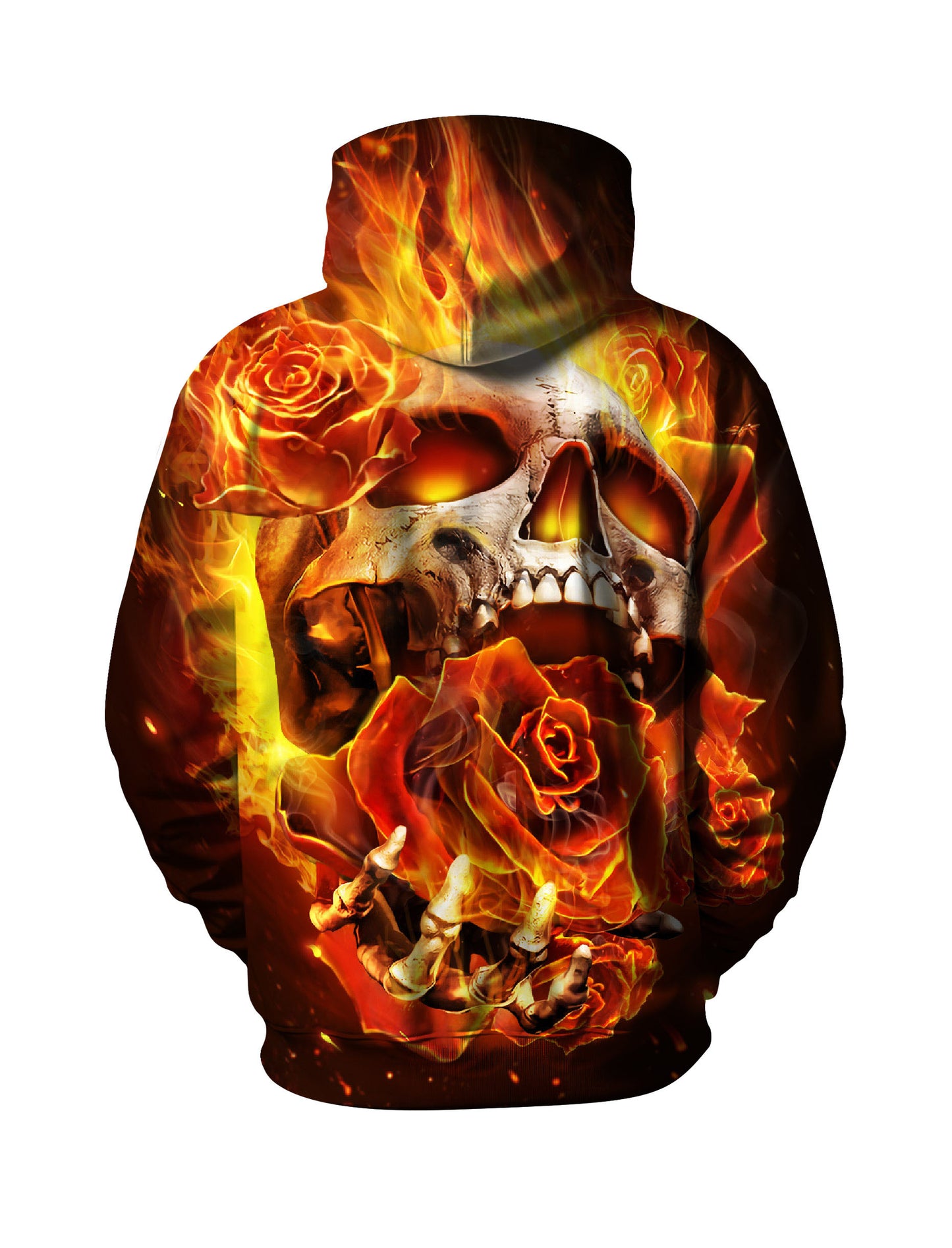 Flaming Skull Rose 3D All Over Print Hoodie Unisex Streetwear Cotton Blend