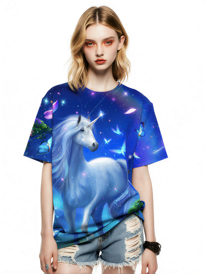 Unicorn 3D All Over Print T-Shirt for Men Women, Fantasy Starry Sky Butterfly Design