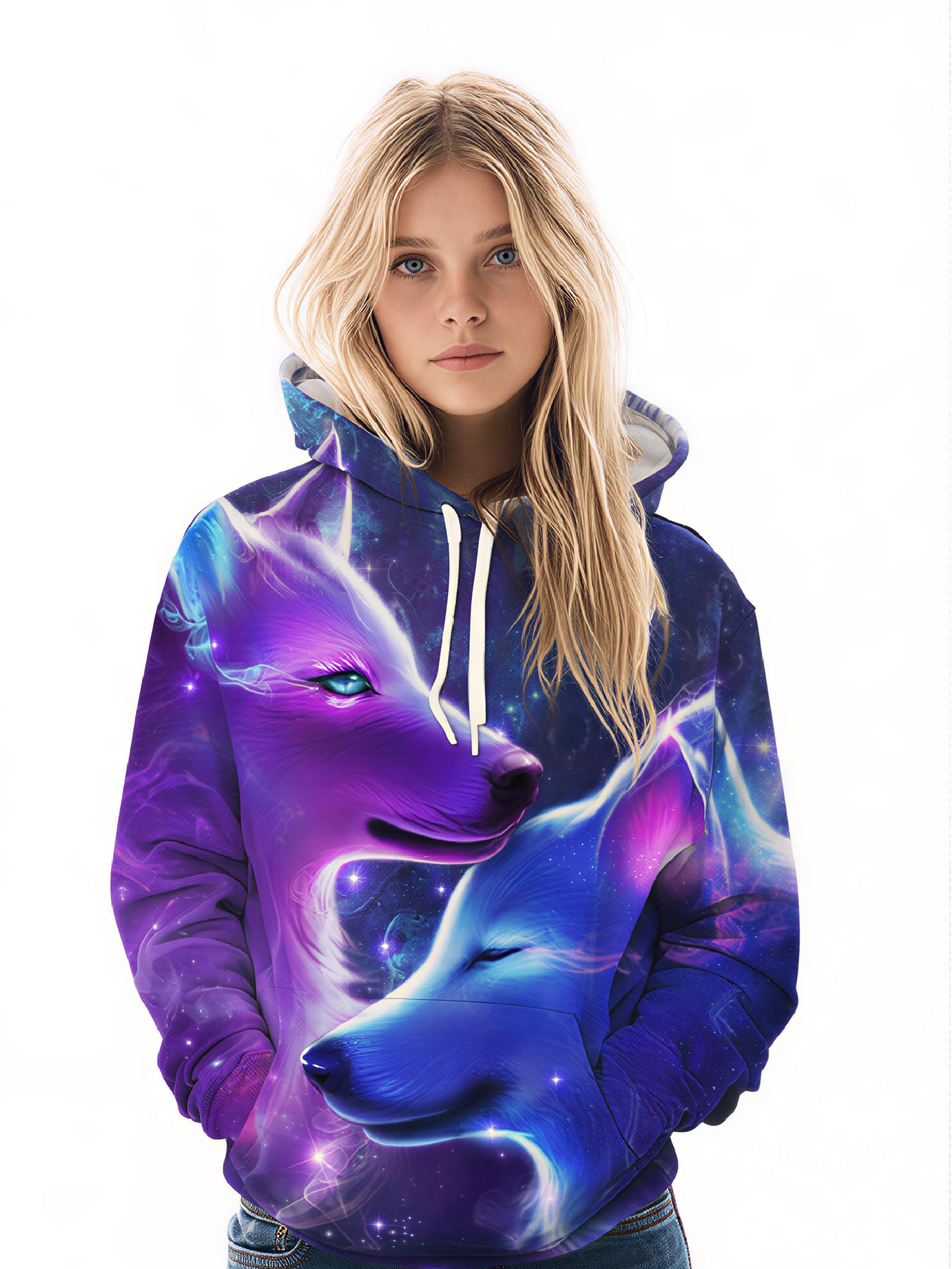 Unisex 3D All Over Print Hoodie Cosmic Wolf Galaxy Art Aesthetic Pullover Soft Comfortable