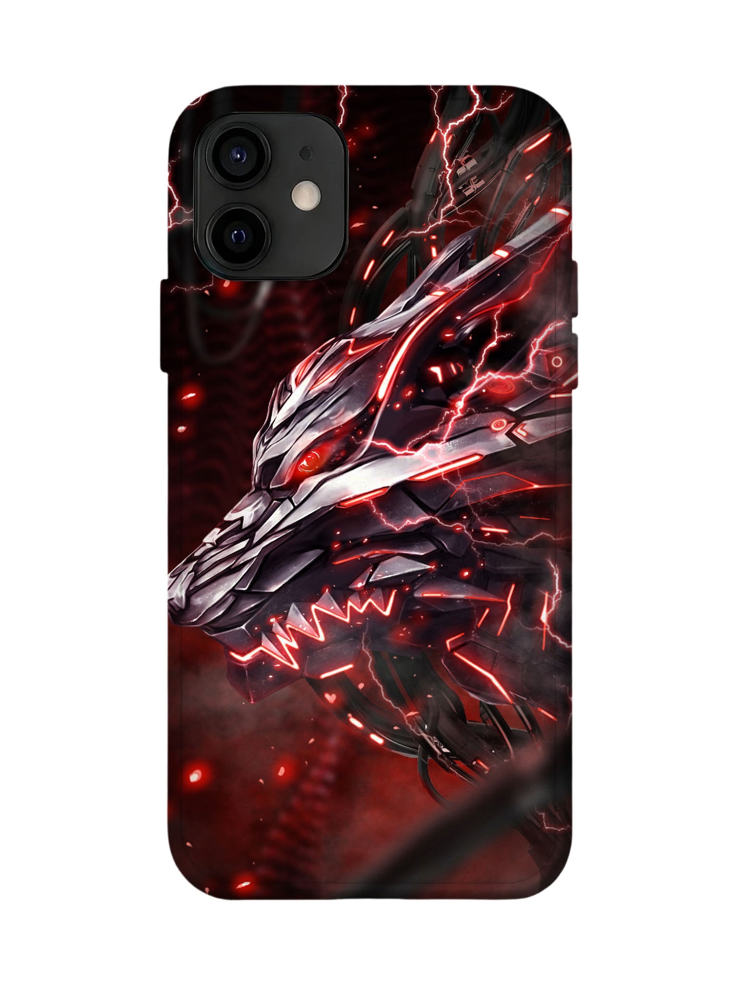 Cyberpunk Dragon with Red Lightning Edgy Tough Phone Case