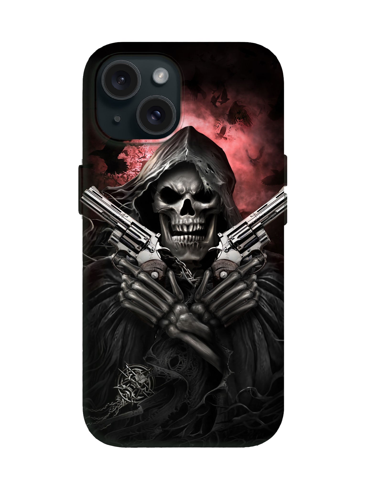Skull with Dual Revolvers Edgy Gothic Tough Phone Case
