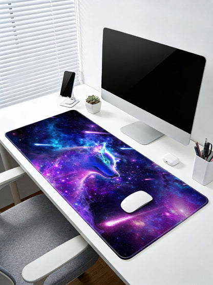Side Profile Cosmic Wolf With Shooting Stars & Nebula Desk Mat