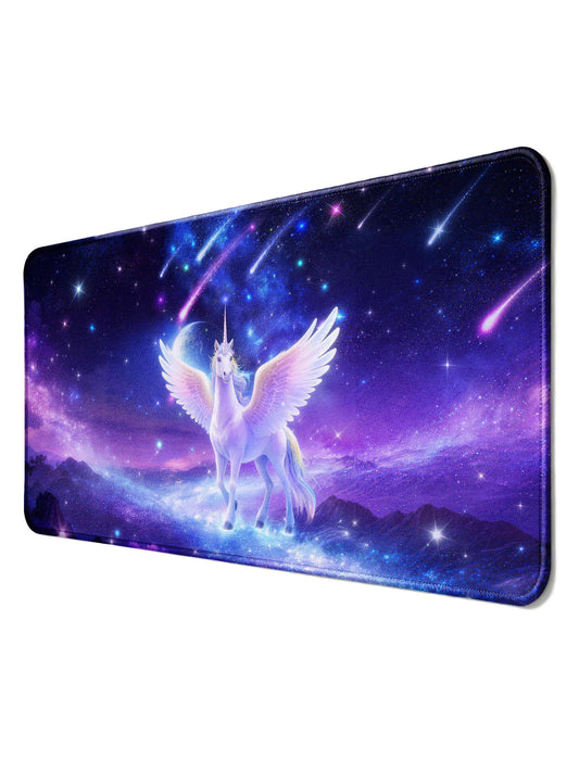 Winged Unicorn In Cosmic Starry Sky With Meteors Desk Mat