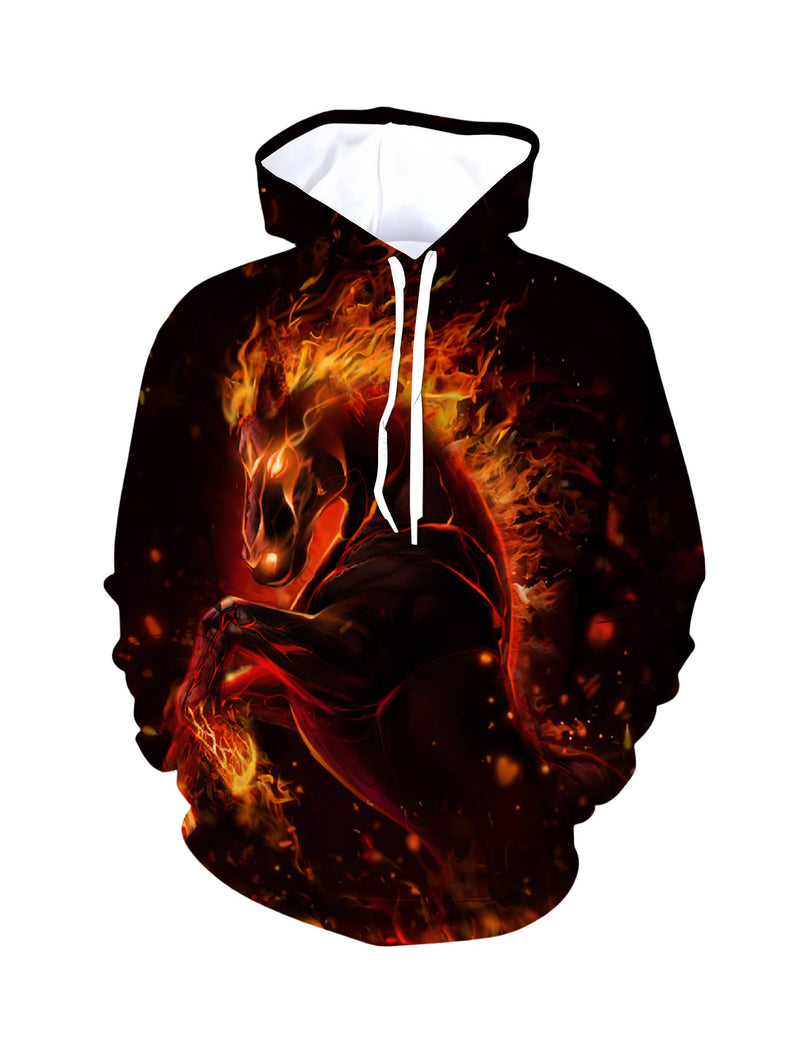 Men Women 3D All Over Print Fire Horse Hoodie Sweatshirt Graphic Pullover