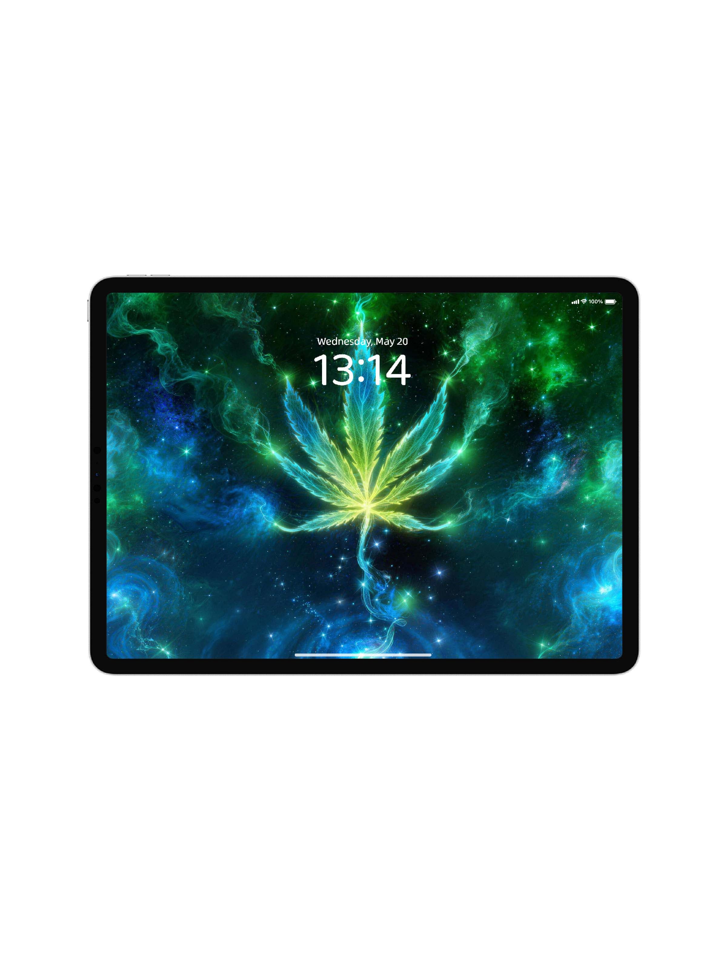 Glowing Neon Cannabis Leaf Digital Wallpaper