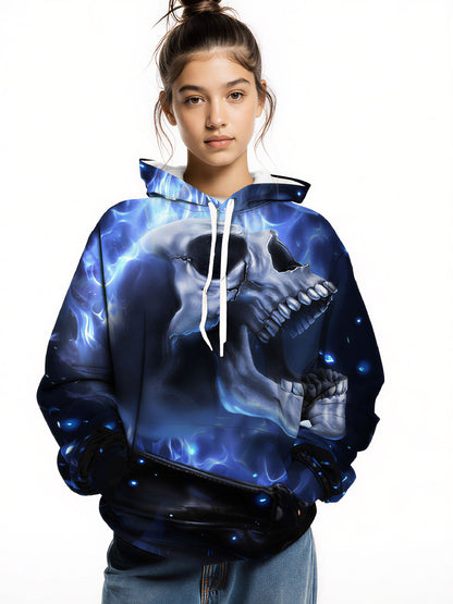 Neon Blaze Skull Graphic Hoodie – Unisex Cyber Streetwear