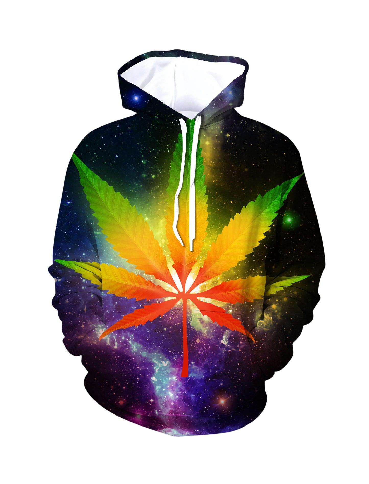 Cosmic Rainbow Cannabis Leaf 3D All-Over Print Unisex Pullover