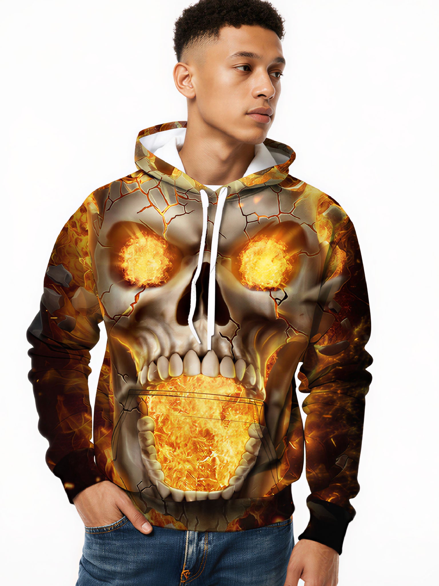 Hoodie 3D All Over Print Fiery Skull Streetwear Unisex Soft Comfortable Pullover