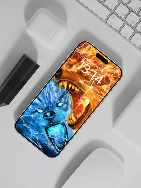 Inferno & Frost Wolf Duel Phone Wallpaper