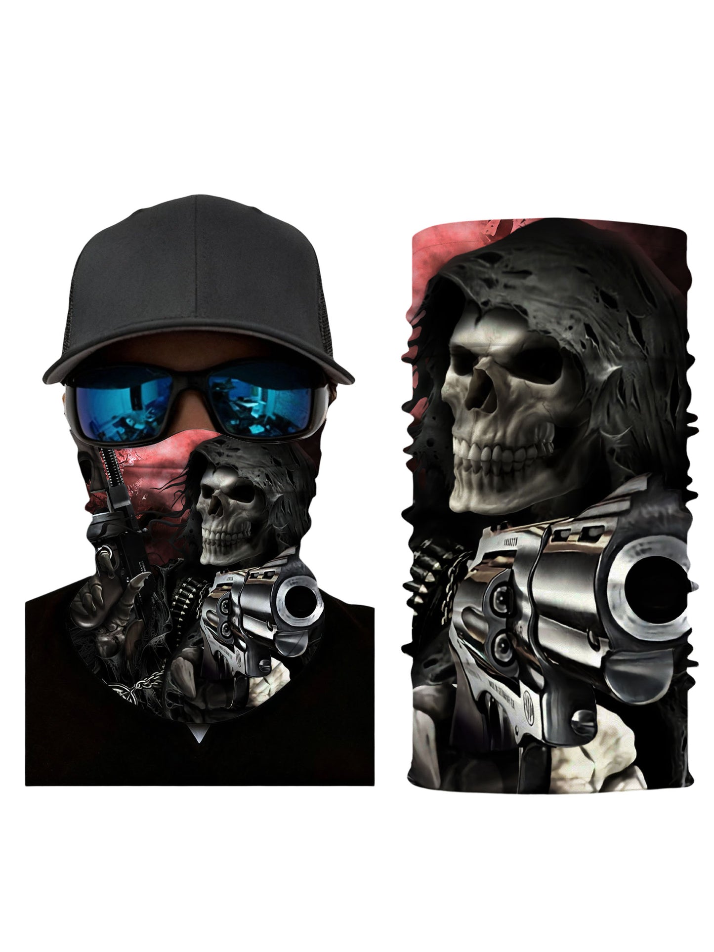 Balaclava with 3D all over print graffiti skull design, streetwear style unisex face mask, breathable fabric and windproof for outdoor use