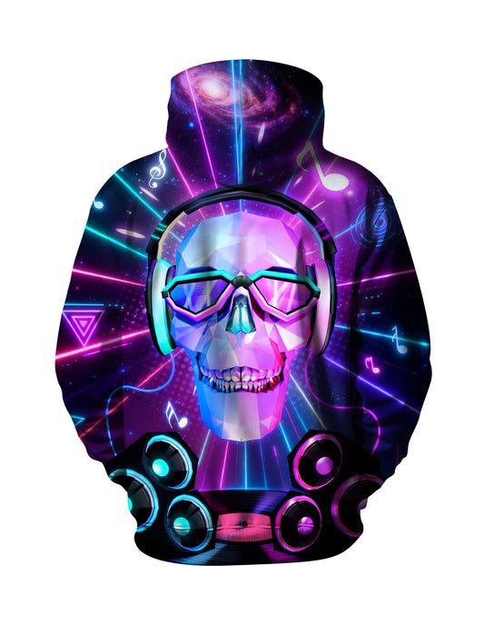 Neon Skull DJ Hoodie 3D All Over Print Unisex Streetwear Cotton Blend
