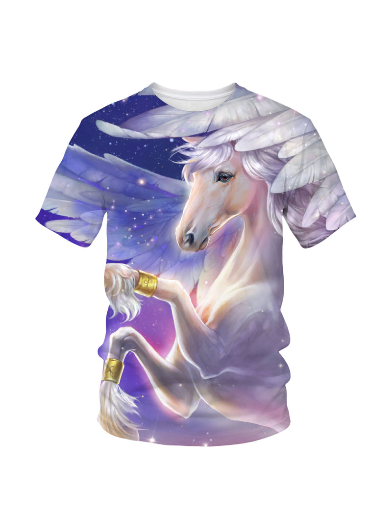 3D All Over Print Pegasus T-Shirt for Men Women, Fantasy Galactic Horse Design Unisex Sweatshirt