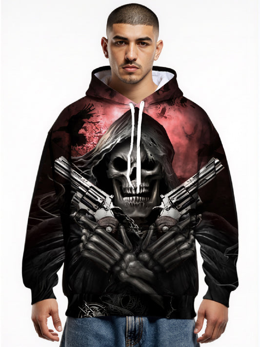 3D All Over Print Skull Double Guns Gothic Hoodie for Men Women Streetwear Edgy Dark Aesthetic