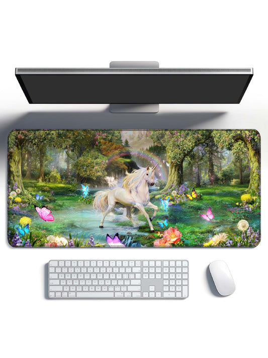 Magical Forest Unicorn with Rainbow & Butterflies Gaming Mouse Pad