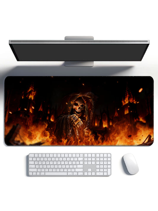 Burning Gothic City Grim Reaper Large Non-Slip Gaming Desk Mat