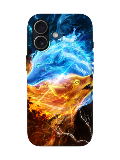 Dual Wolf Flame Lightning Edgy Tough Phone Case