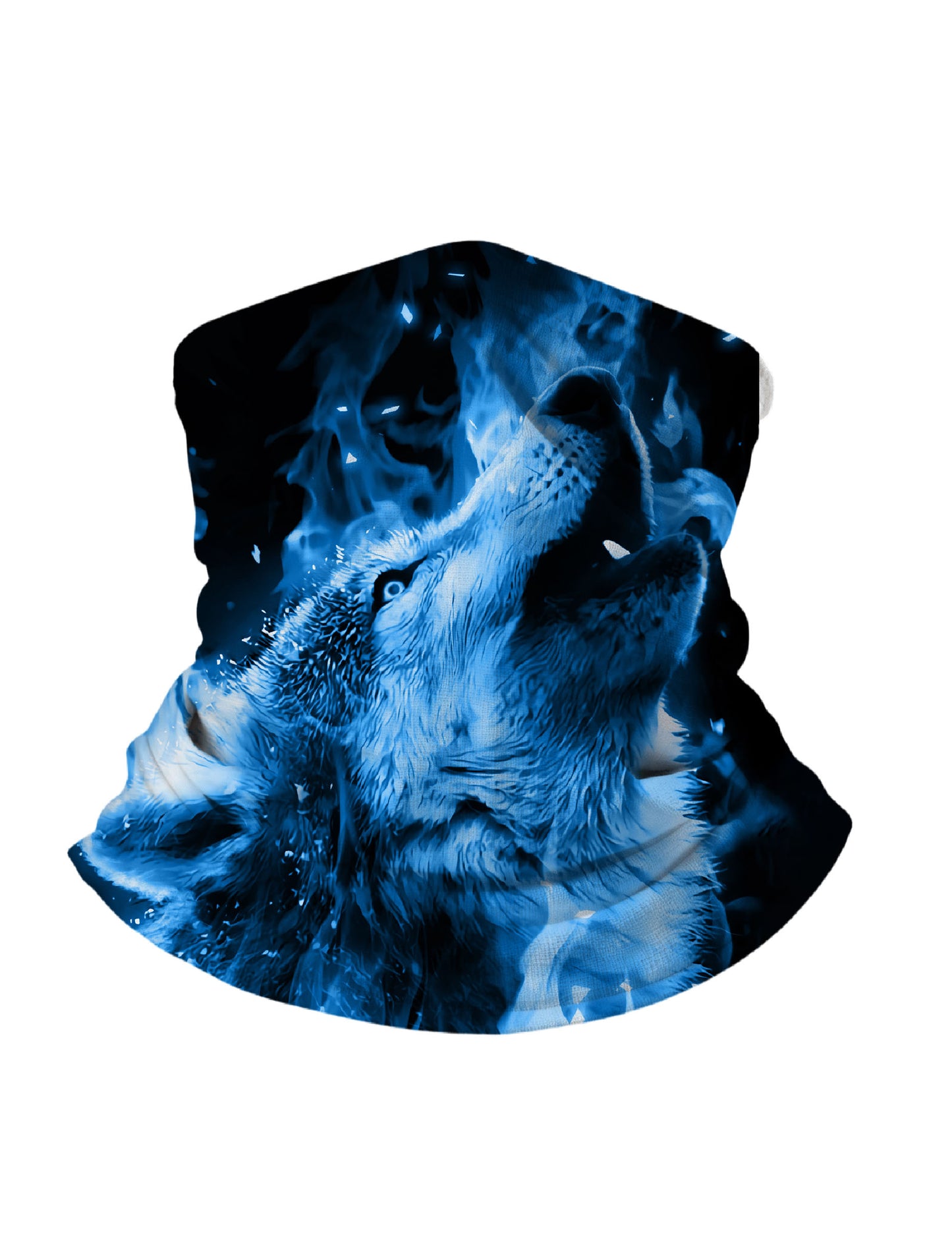 Tube Face Mask with 3D all over print icy wolf howling in blue flame aesthetic unisex breathable soft stretchy windproof for streetwear lovers