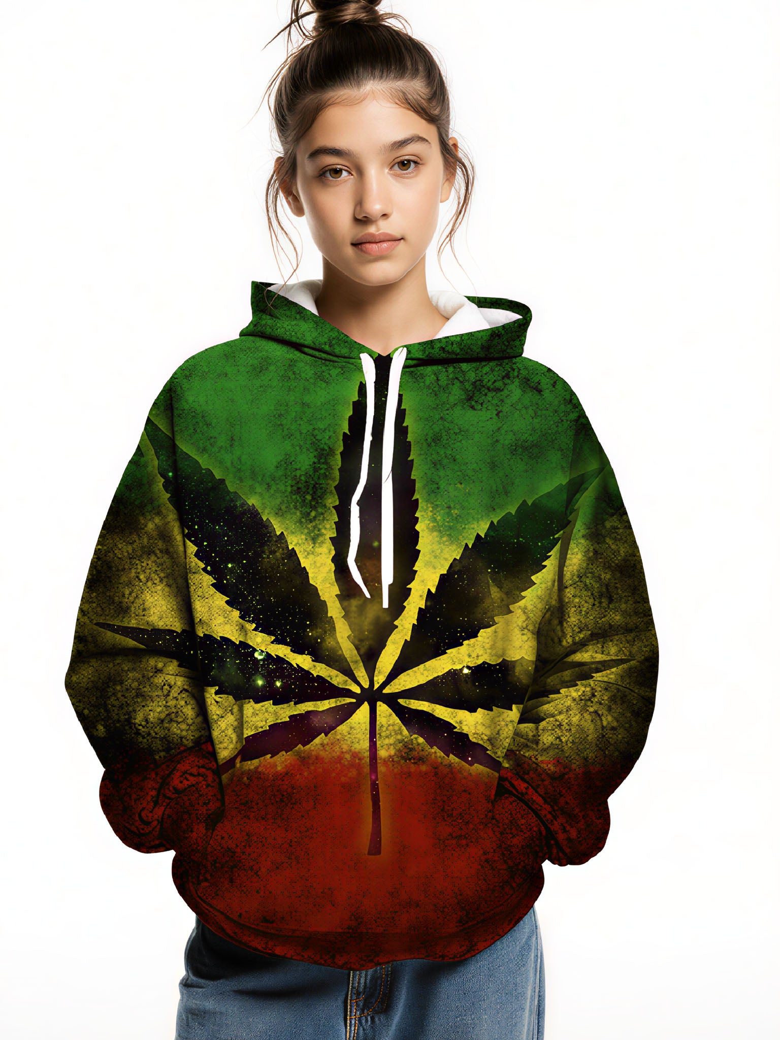 3D Printed Rasta Gradient Cannabis Hoodie – Men & Women’s Reggae Casual Wear