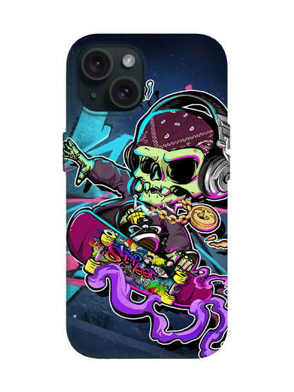 Skull with Headphones Edgy Cyberpunk Tough Phone Case