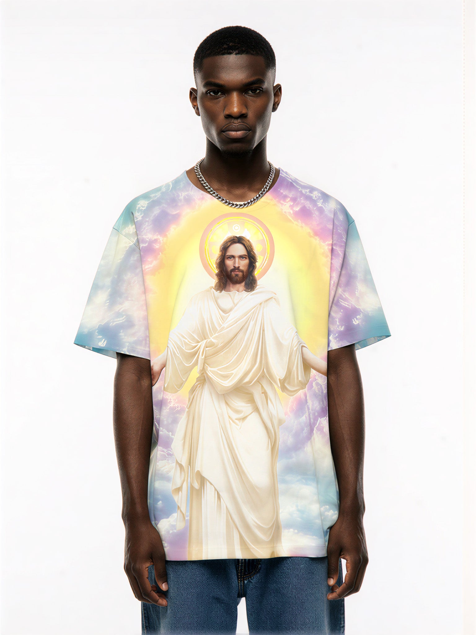 Jesus Christ 3D All Over Print T-Shirt for Men Women Divine Sky Halo Religious Graphic Sweatshirt